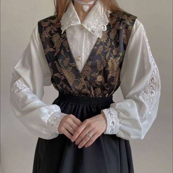 Vintage 90s ornate brocade vampire academic gothic button-up vest waistcoat - Picture 7 of 7